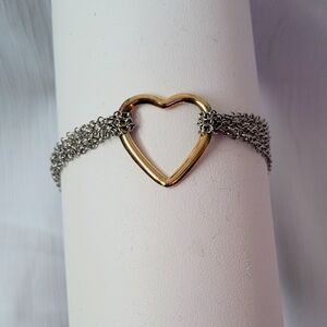 18k Yellow Gold & 925 Heart Chain Mesh Bracelet 7"